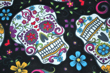 Cotton Fabric Colorful Halloween Skulls David Textiles 18" x 20" Novelty