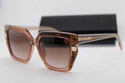 NEW FURLA SFU818 COL.0805 CLEAR PINK BROWN HORN GOLD AUTHENTIC SUNGLASSES 55-18