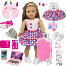 ZQDOLL American 18 inch Doll Clothes and Accessories - Travel Suitcase Play Set