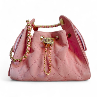NEW Chanel 26C Mini Hobo Shoulder Bag in Pink Suede with Gold
