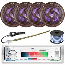 Pyle PLMRB39W Bluetooth Boat Receiver, 4x 6.5'' LED Camo Speakers, Antenna, Wire