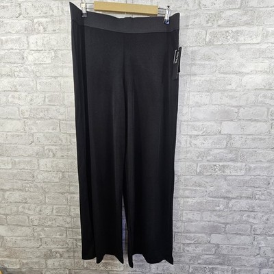 NWT Alfani Womens Size PM Wide Leg Black Casual Stretch Pants 