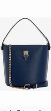 Guess Women’s Patsie Logo Bucket Top Handle / Crossbody Navy Blue/Gold Bag NWT