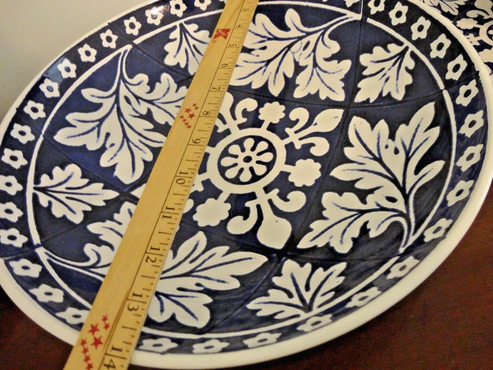 WILLIAMS SONOMA AZULEJO AZUL FLOR DE LIS PATRÓN TAZÓN GRANDE PARA SERVIR PASTA 14" Foto 2 de 4