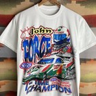 Vintage 90s 1997 John Force NHRA Drag Racing White T shirt  Size Mens Medium