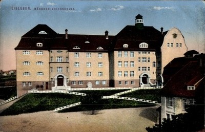 Postcard Lutherstadt Eisleben, girls elementary school in s building, colored - 4776295