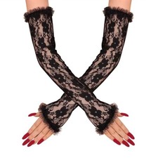 Long Lace Floral Bridal Arm Sleeves Fingerless Wedding Gloves Elbow Black