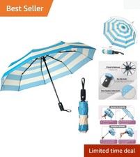 Elegant Windproof Travel Umbrella with Water-resistant Striped Canopy - 42 Inch