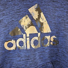 Adidas ClimaWarm Blue/Black Floral Logo Hoodie Front Pocket Sweatshirt-Sz Medium