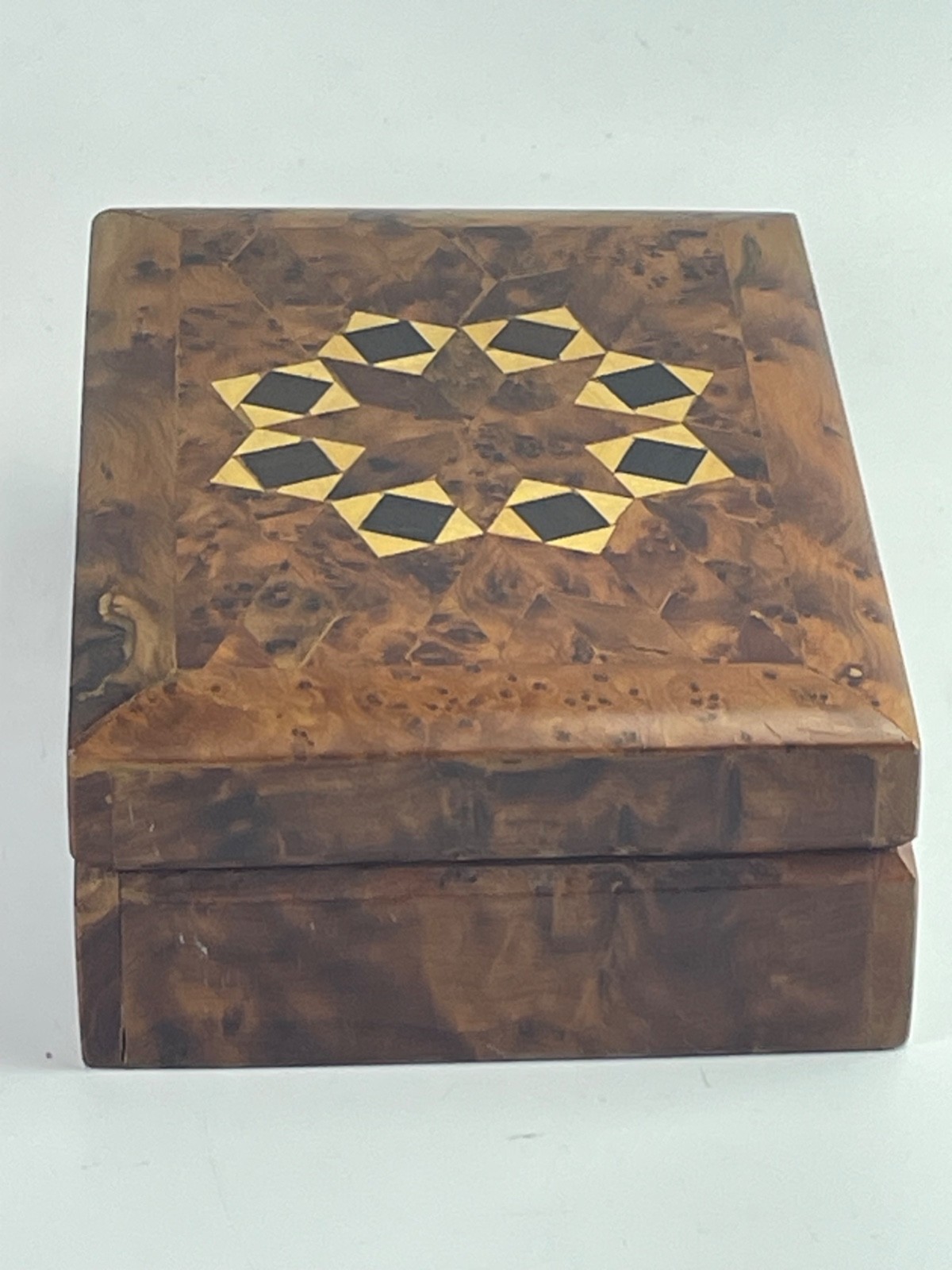 Vtg Handmade Moroccan Marquetry Thuya Wood Keepsake Trinket Jewelry Box