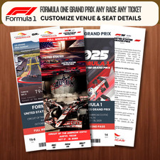 F1 Grand Prix Commemorative Custom Ticket Stub Any Grand Prix Any Year Any Seat