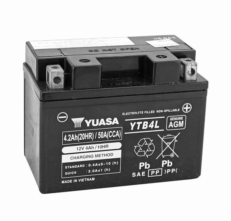 Batterie Yuasa YTB4L 12V 4,2 Ah moto et scooter activée usine 121x71x93mm