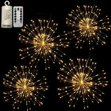 4 Pack Hanging Starburst Light, 150 LED String Light Bouquet Shape Firework Batt