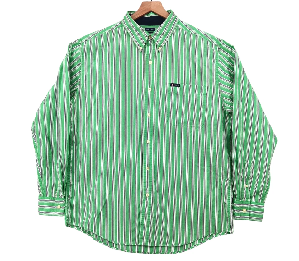 Chaps Shirt Mens Large Green Striped Cotton Blend Button Down L/S Pocket Preppy - Image 4 of 4