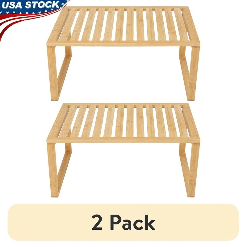 Stackable Bamboo Shelf Easy Storage Organizer Kitchen Countertops/Cabinets New