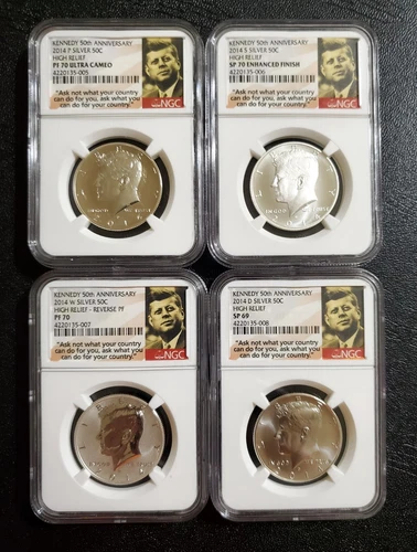2014 Silver Kennedy 50th Anniversary 4 Coin Set PF70/SP70/PF70/SP69