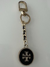 Tory Burch Mercer Leather Keychain Black and Gold