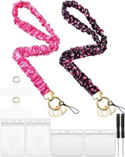 2 Set Breast Cancer Awareness Teacher Scrunchie Lanyards for ID Badges Keys R...