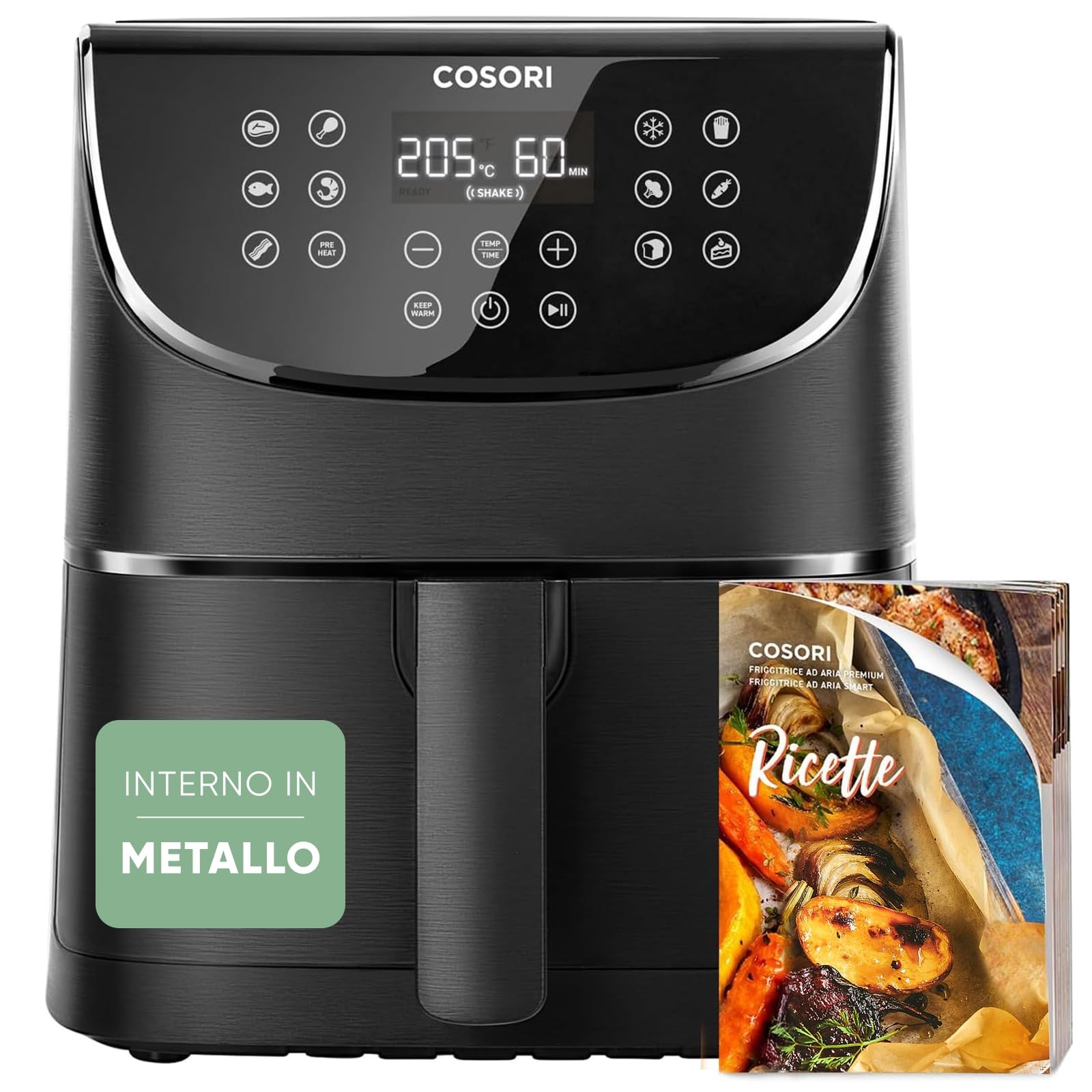 Cosori Friggitrice ad Aria 5,7 L 13 Funzioni 97% Meno Olio 1700W Nero 67.5% di
