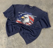 Vtg 90s Sun-Washed Faded Sweatshirt XL USA Flag Eagle Flag All Over Print