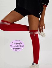   FREE PEOPLE MOVEMENT COTTON RED/WHITE SPELL OUT LOGO KNEE HIGH SOCKS  SOLD OUT  