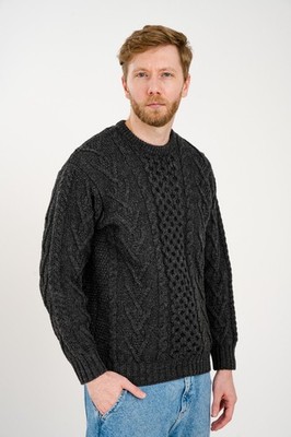 SAOL Aran Irish Fisherman Sweater Men's 100% Merino Wool Cable Knit Pullover