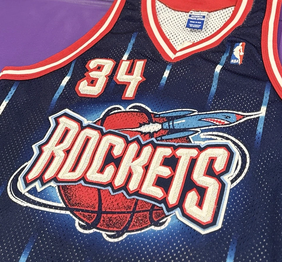 正品复古 1990 年代 Hakeem Olajuwon #34 休斯顿火箭队冠军球衣 44 — 第 2/4 张图片