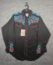 Rockmount Ranch Wear Men's Red And Turquoise Embroidered Western Shirt In Black