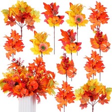 12 Pcs Artificial Fall Leaf Stems Artificial Flowers Faux Fall Leaves Floral ...