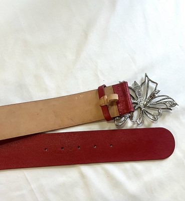 VTG Garuglieri Red Leather Belt 27-31” Butterfly Buckle Italy Y2K Boho Western VTG Garuglieri Red Leather Belt 27-31” Butterfly Buckle  main image 2