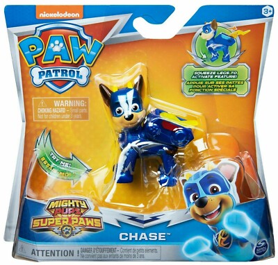 PAW Patrol CHASE Mighty Pups Super PAWs , Figure with Transforming Backpack  HW