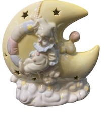 Vtg Porcelain Pastel Painted Nursery/Baby Clown Crescent Lamp Night Light 1994