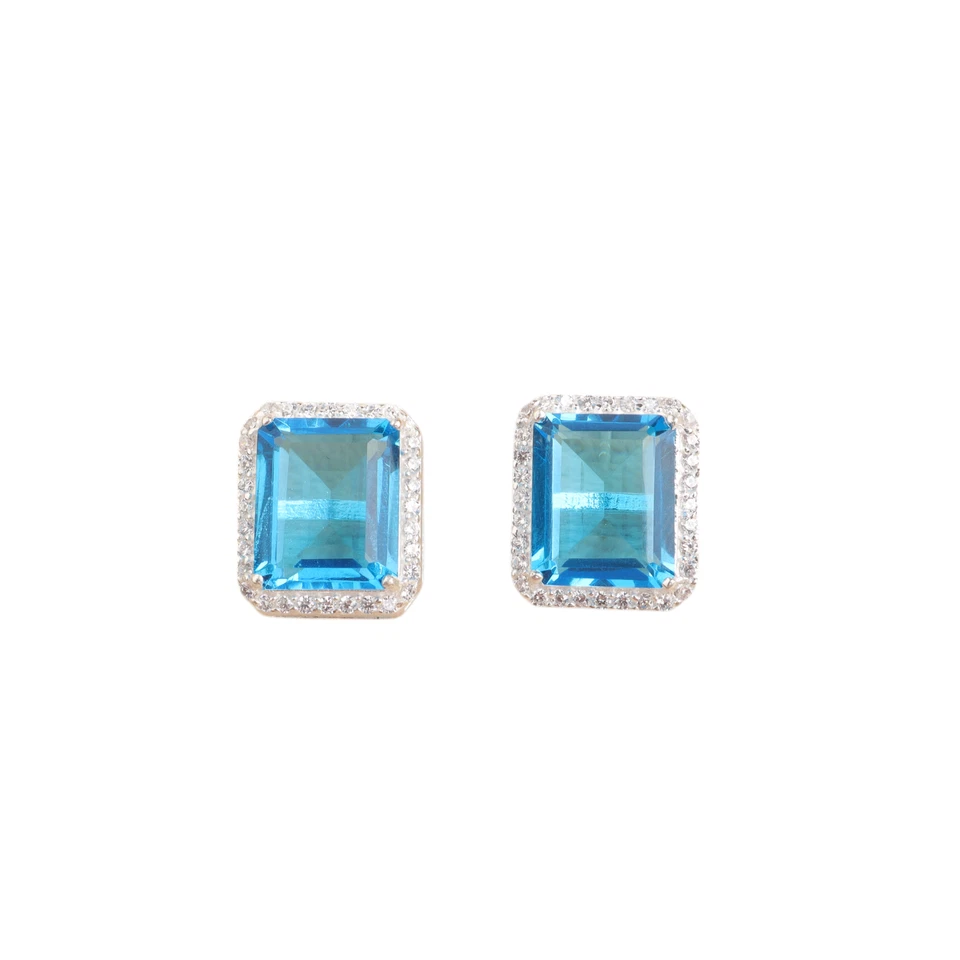 Aretes suizos de circón con piedras preciosas de topacio azul de plata de ley 925 0,57" Foto 4 de 4