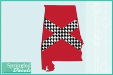 ALABAMA State Shaped Flag Vinyl Decal in Maroon & Houndstooth Car Truck Sticker