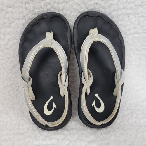 Olukai 'Kulapa Kai' Toddler's Silver/Black Slip-On Slingback Sandals Sz 9/10 - Picture 2 of 5