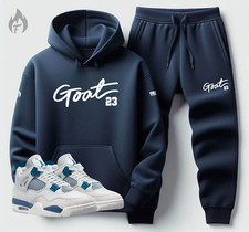 Mens Navy Blue Sweatsuit Hoodie Joggers Set To Match Air Jordan 4 Military Blue
