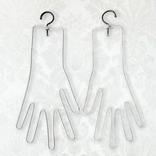 Vintage Pair of Adult Size White Enameled Metal Glove Form Hangers