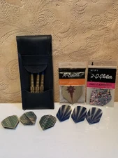 Soft tip Brass Darts-Dart Flights-M-bossed 2-D Glitter-case holder-pre-owned set