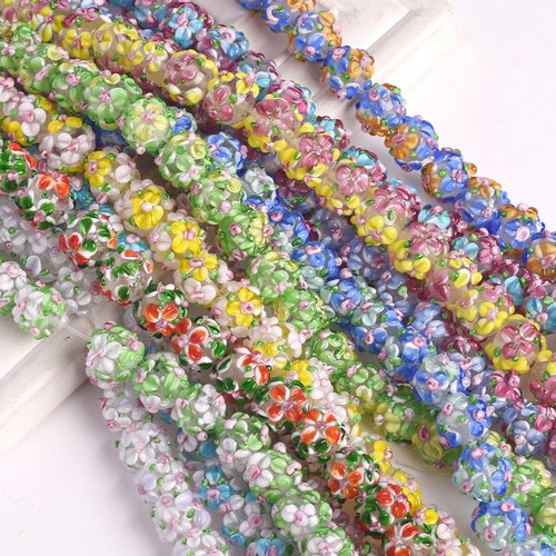 5pcs Handmade Flower 12mm Round Lampwork Glass Loose Beads For Jewelry Making - Picture 3 of 22