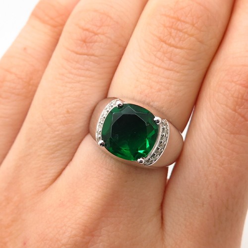 925 Sterling Silver Real Diamond & Diopside Gemstone Wide Ring eBay