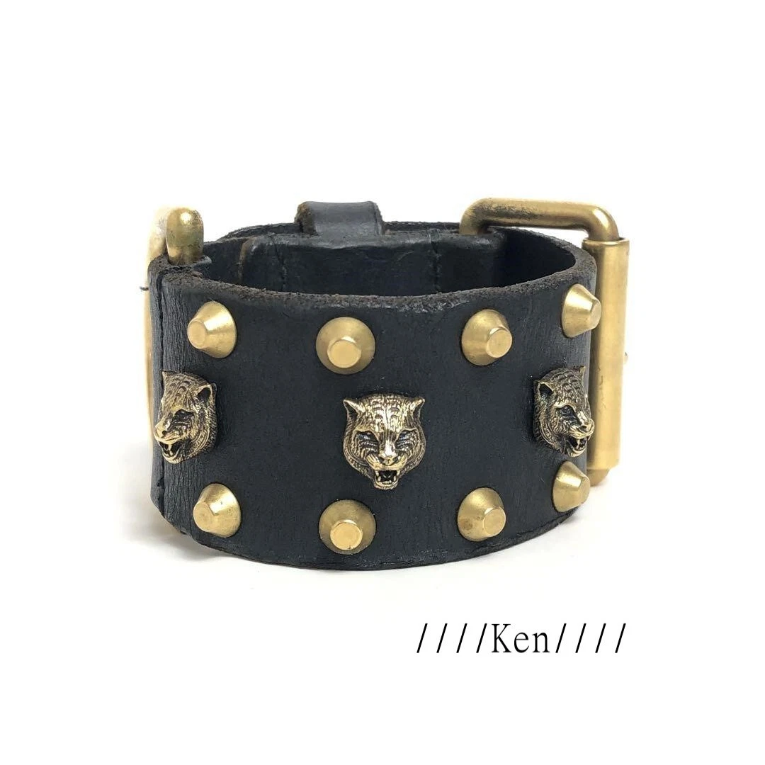 Bracciale Gucci Bracciale Catena AUTENTICO Doppia G Bracciale In Pelle Testa di Gatto GG F S