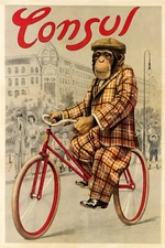 Monkey Riding Consul Bicycle Paris French Cycling Vintage Poster Repro FREE S/H