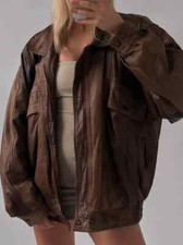 60s Women's Handmade Oversized Distressed Brown Leather Jacket Vintage Style