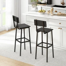 Set of 2 Bar Stools, Tall Bar Stools with Backrest and Footrest, Tall Bar Chairs