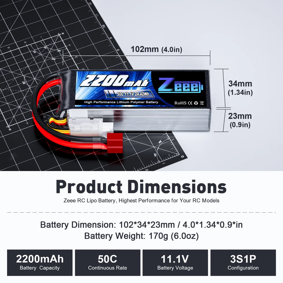 2x Zeee 3S Lipo Akku Batterie T 11.1V 2200mAh 50C für RC Auto Flugzeug Truck - Bild 2 von 4