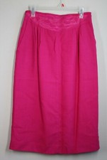 Vtg 80s City Girl 14 Hot Pink Floral Embroidered Waist Midi Skirt USA Made
