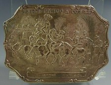 BELT BUCKLE WELL'S FARGO TOMBSTONE FV31404 BY TIFFANY STAGECOACH VINTAGE CLEAN 