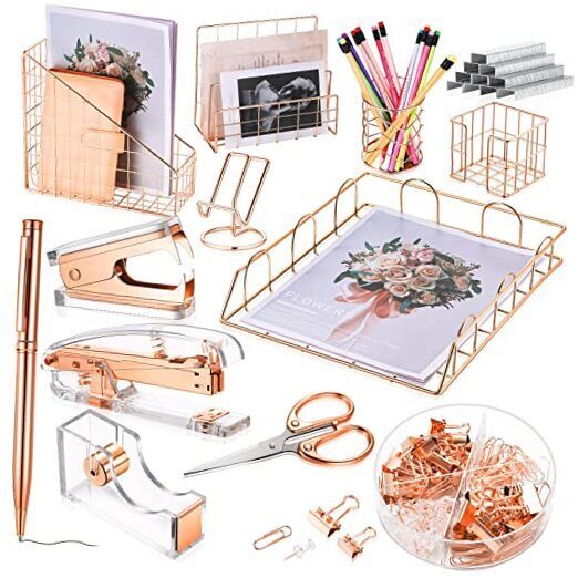 13 Pcs Desk Accessories Kit Organizer Office Supplies Women Gift Set Rose Gold