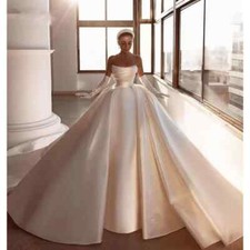 Wedding Dresses Strapless Sleeveless With Pearls Big Bow Long Train Bridal Gowns