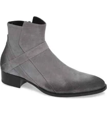 Handmade Men Gray Suede Ankle boots , Men gray burnish toe Zipper boots